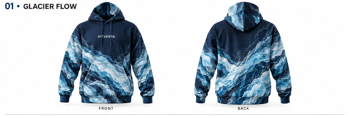 Glacier Flow — Hoodies, front and back design preview