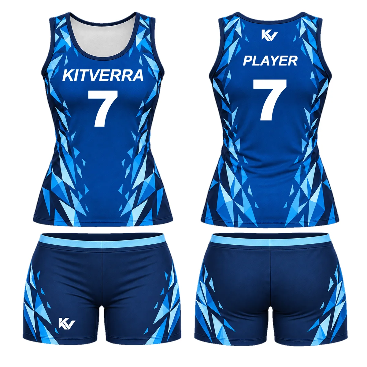 Azure Facet — Volleyball kit / Scoop neck, front and back design preview